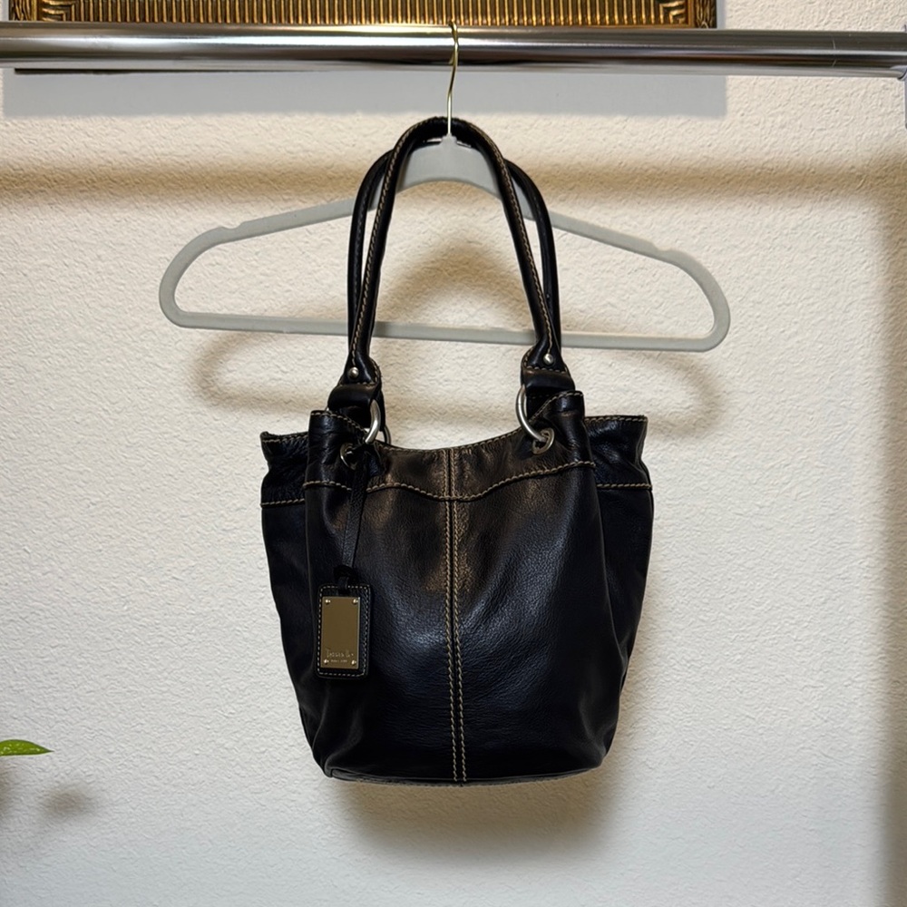 Black Leather Shoulder Bag with Double Handles